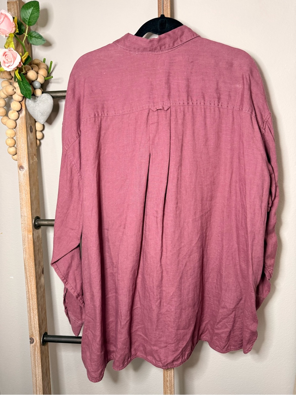 Athleta Dusty Rose Linen Long Sleeve Casual Neutral Button-Up Shirt Size 3X - Picture 4 of 8